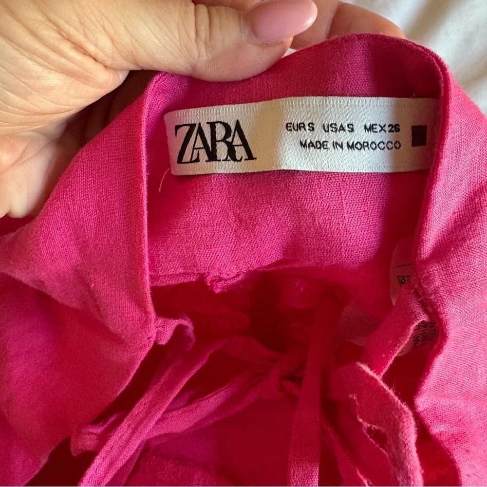 Zara Pink Draped Beaded Linen Blend Dress - Picture 5 of 10
